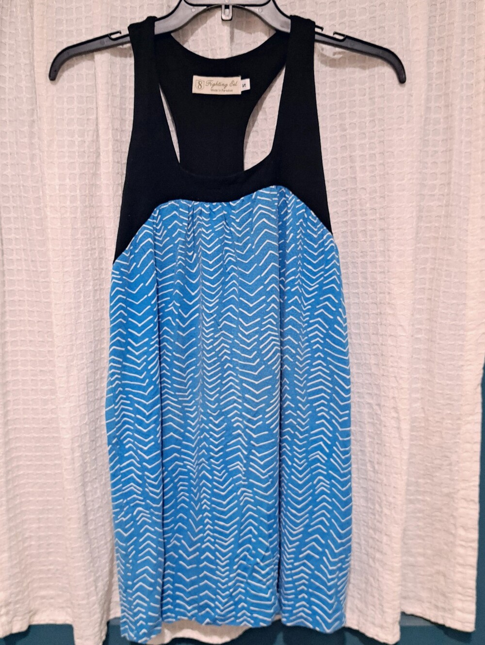 Fightin Eel Mini Tunic Dress, Black/Blue-White Chevron, S